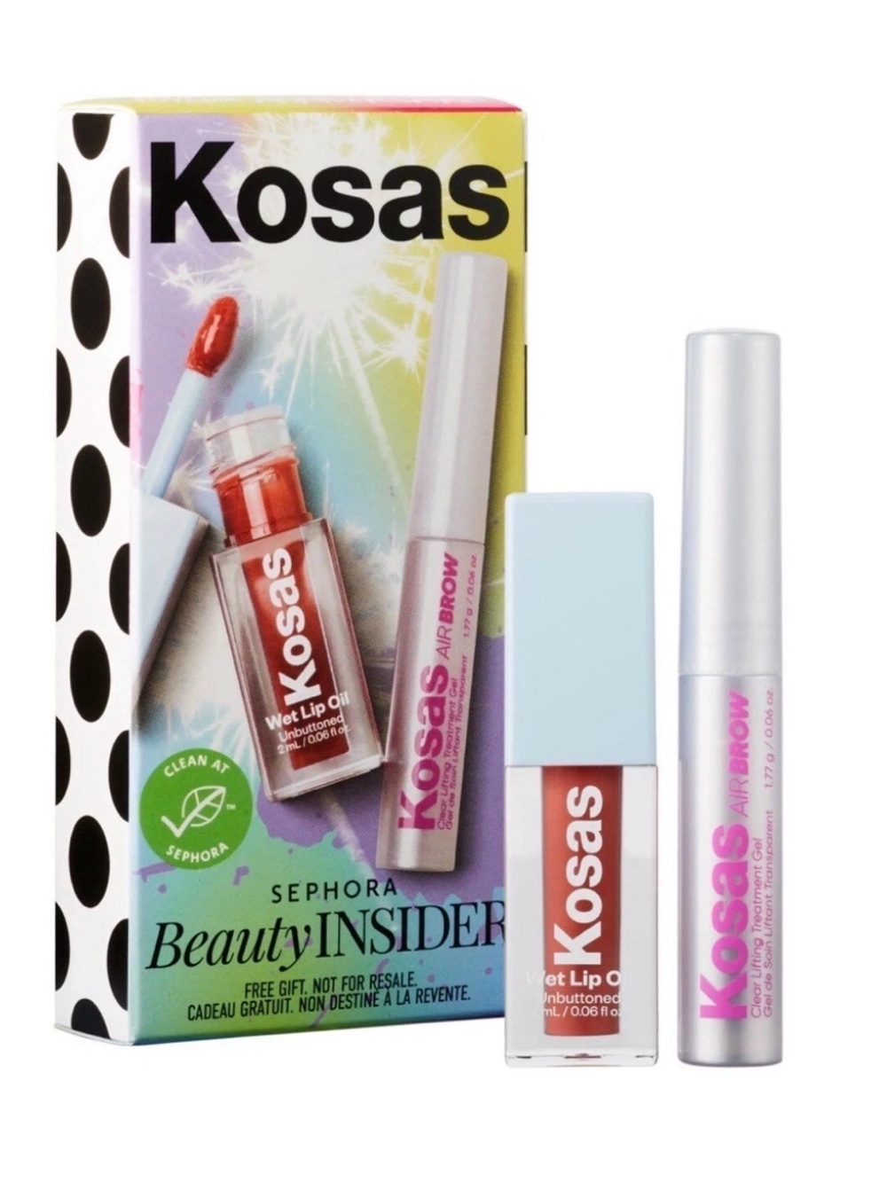 Kosas Lip & Air Brow Set — Coral Lip with Silver Tube and Light Blue Cap